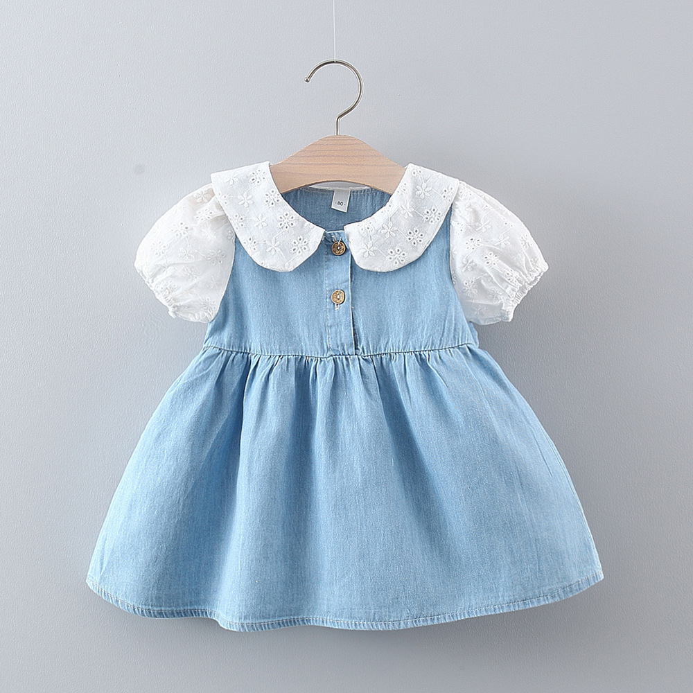 女童连衣裙夏季儿童娃娃领拼接牛仔裙女宝洋气时髦夏装裙子h3g648