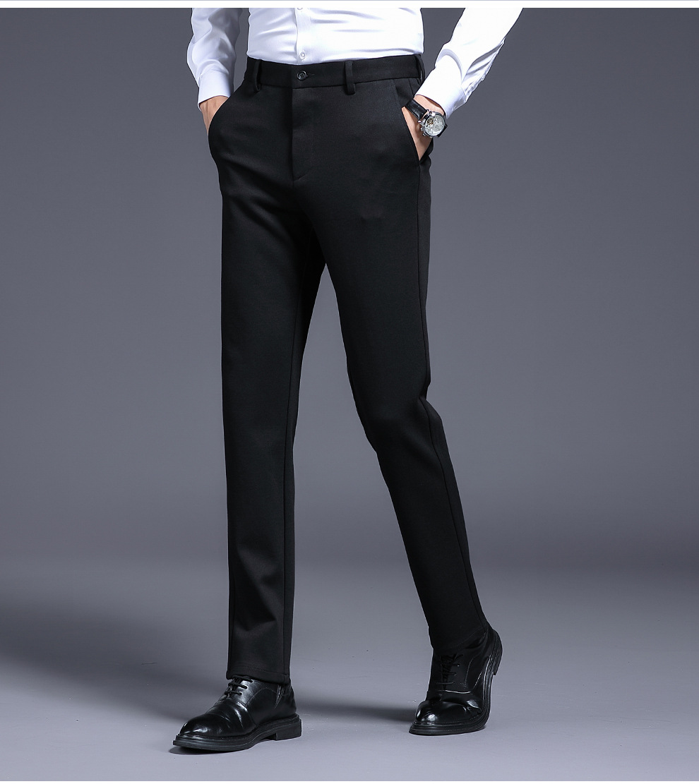 商务西裤男秋冬季弹力黑色正装男裤修身薄款休闲直筒小脚韩版长裤