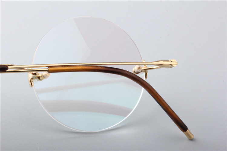 18k金眼镜架 无框圆框私人黄金眼镜框 商务近视眼镜男