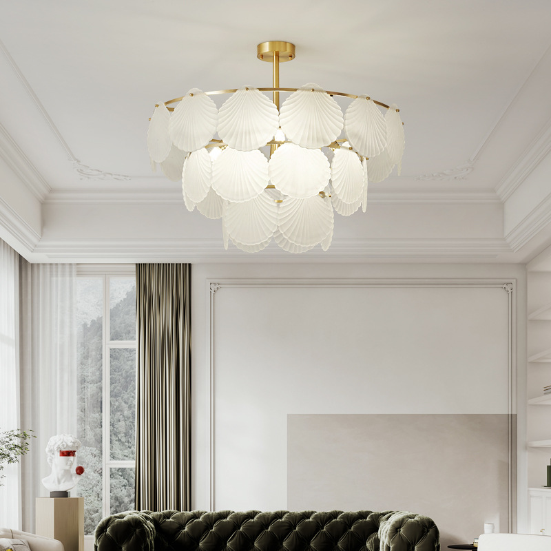全铜客厅吊灯轻奢水晶吊灯北欧轻奢大厅主灯艺术创意设计感贝壳灯