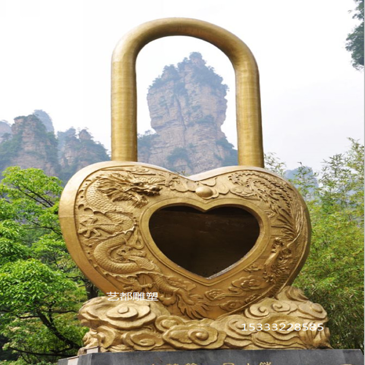 铸铜同心锁 纯黄铜挂锁广场公园纯铜爱情见证锁摆件