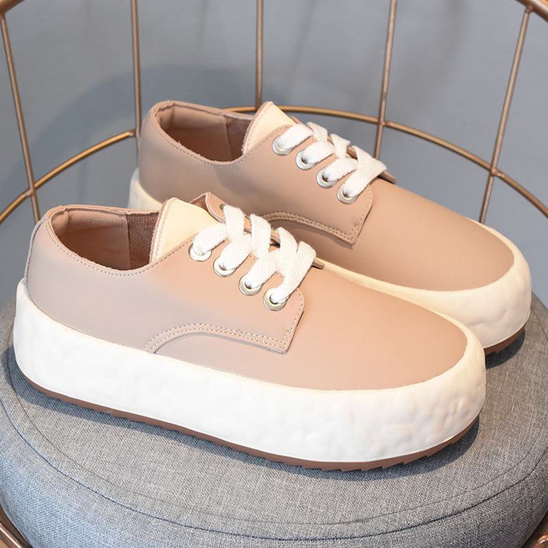 s-girl复古港风面包鞋女秋冬款加绒增高厚底板鞋纯色休闲大头鞋潮