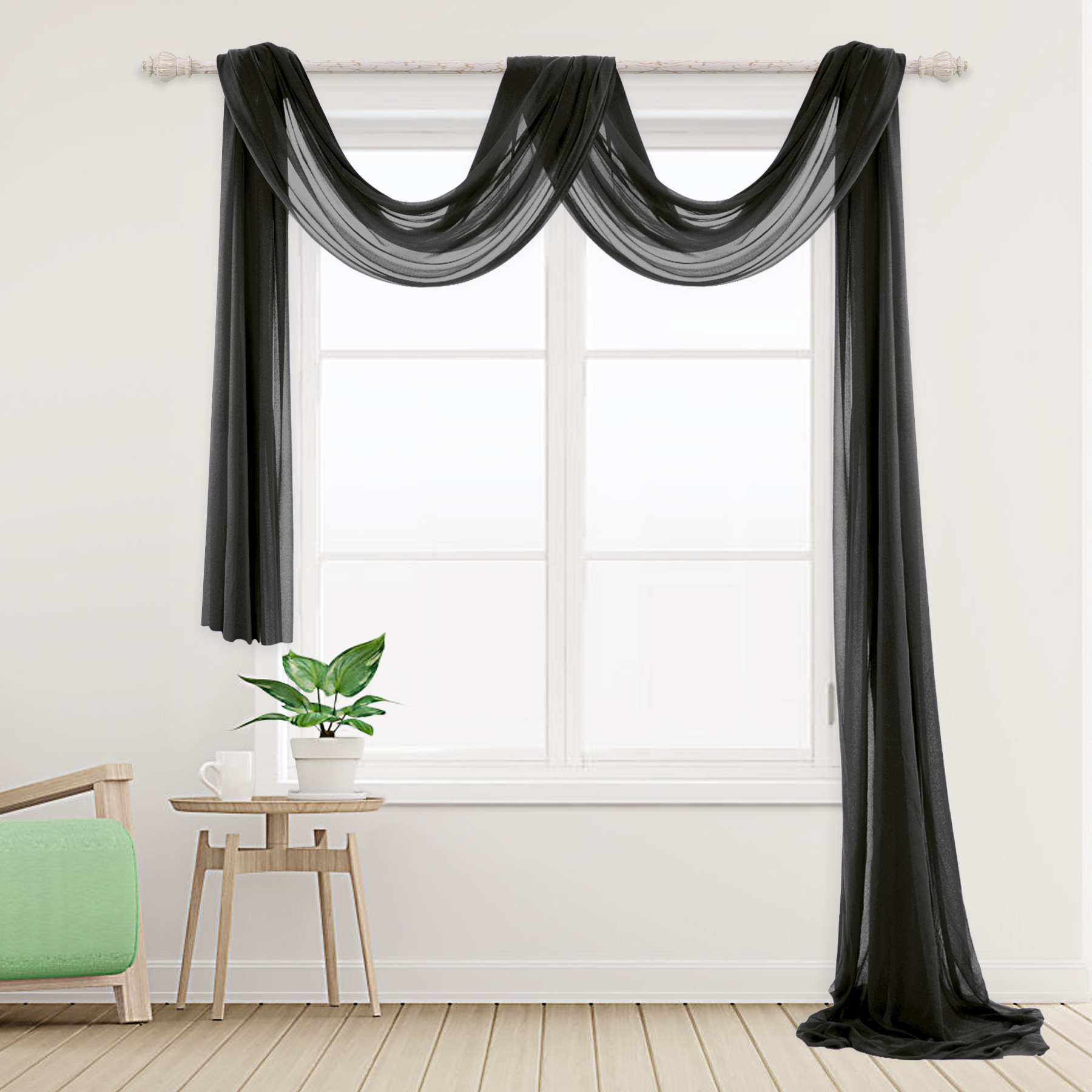 New Long Scarf Home Curtain Wedding Decoration Arch Ladder Decoration Tablecloth Bedroom Mesh Curtain Decoration