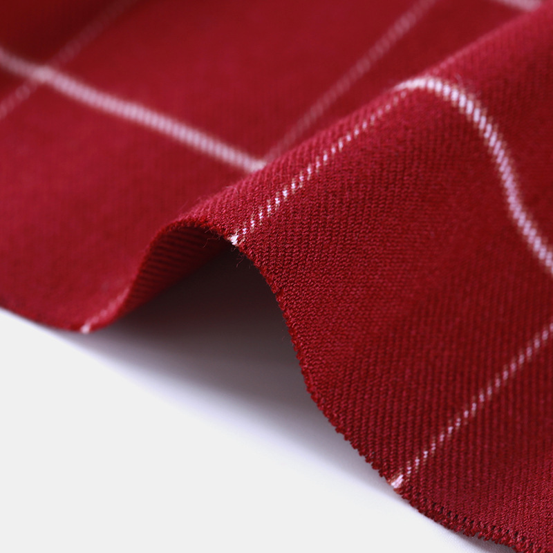 弹力tr色织格子布校服裙衬衫园服料现货批发jk面料260g红色格子布