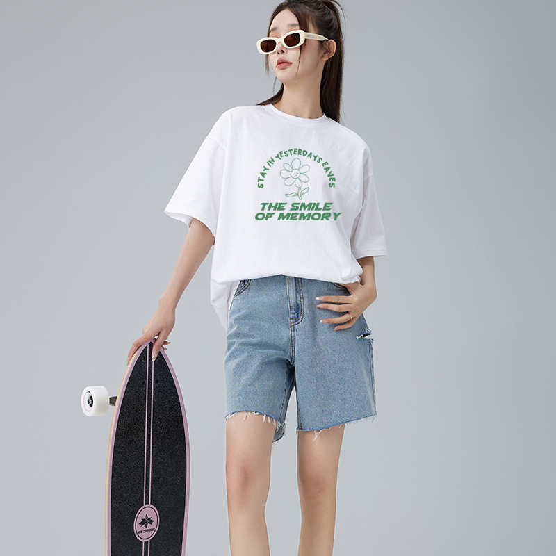 summer white cotton off-shoulder women‘s t-shirt short sleeve korean style round neck loose half sleeve plump girls slim looking large size women‘s wear