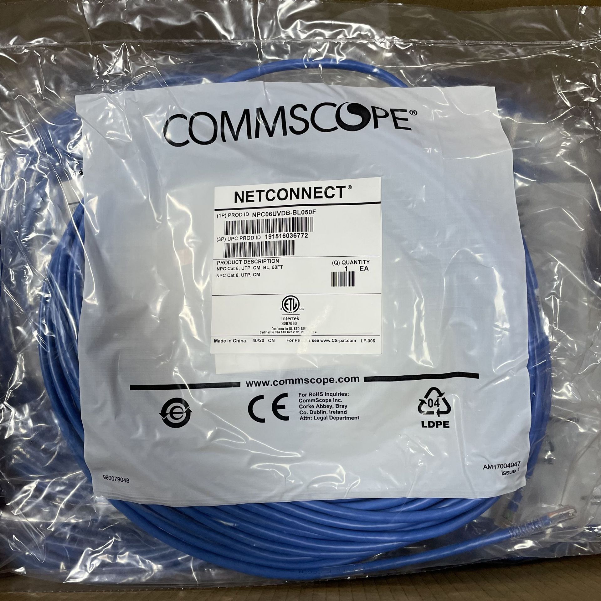 康普amp六类非屏蔽跳线npc06uvdb-bl050f 千兆 cat6成品跳线15米