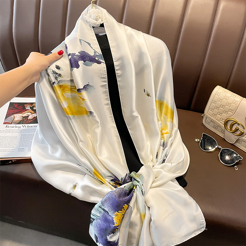 New Style Floral Splash-Ink Style Printing Fashion Long Scarves Outdoor Photography Dual-Use Western Style Beach Towel Outer Shawl for Women