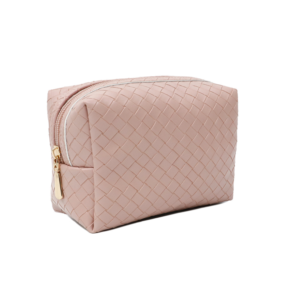 Popular Amazon Cross-Border Leather Woven Pu Cosmetic Bag Portable Travel Cosmetic Bag Woven Buggy Bag