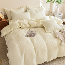 北欧风针织棉床单床笠四件套简约纯色加大床上用品学生宿舍被套