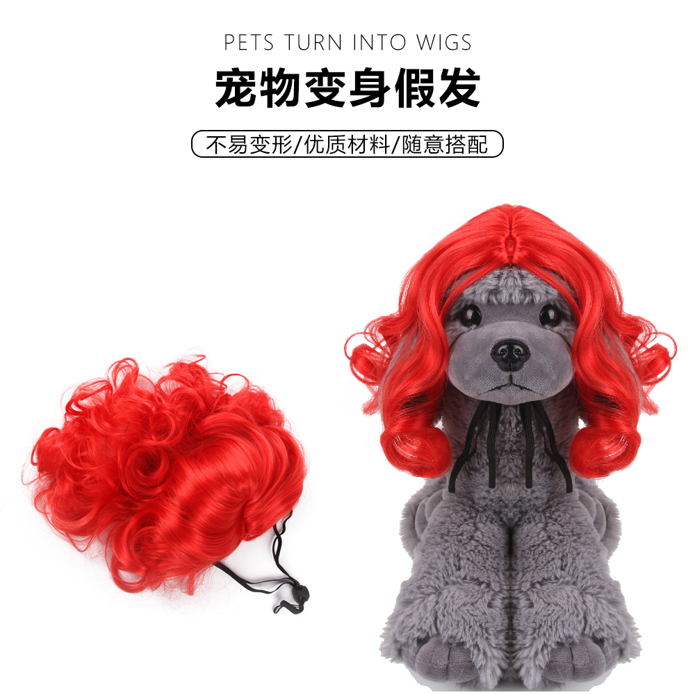 Cross-Border Factory Headdress Red Wave Wig Dog Cat Headgear Puppy Cat Clothing Funny Headgear