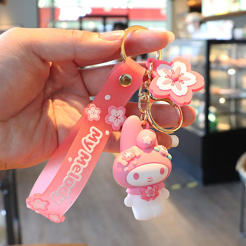 Cartoon Cute Sanrio Cherry Blossom Keychain Melody Clow M Female Cars and Bags Keychain Pendant Gift