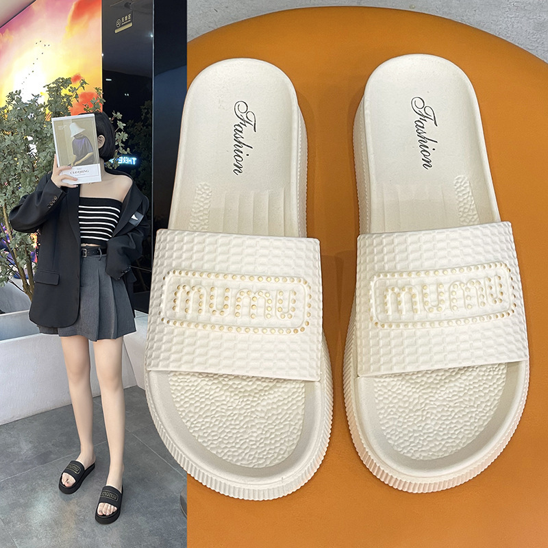 新款女生时尚拖鞋字母凉拖鞋时尚外穿一字拖厚底沙滩防滑潮流增高