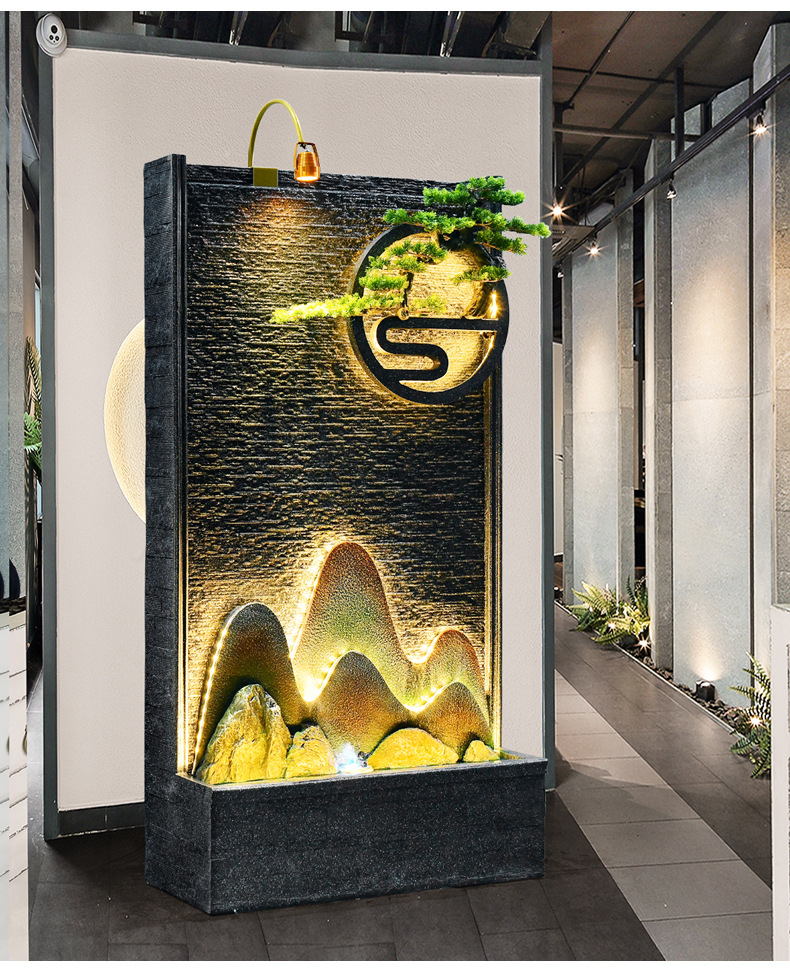 轻奢水幕墙屏风背景墙喷泉流水摆件庭院客厅玄关办公室落地装饰品