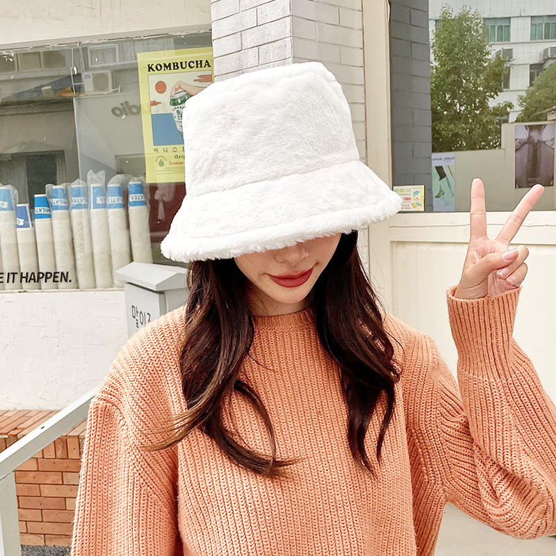 New Autumn and Winter Warm Hat Korean Style Plush Bonnet Women's Bucket Hat plus Velvet Warm Female Fisherman Hat Internet Famous Hat