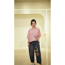 G403-RP12752江南家品牌单刺绣贴布萝卜裤小脚裤尺码第二张