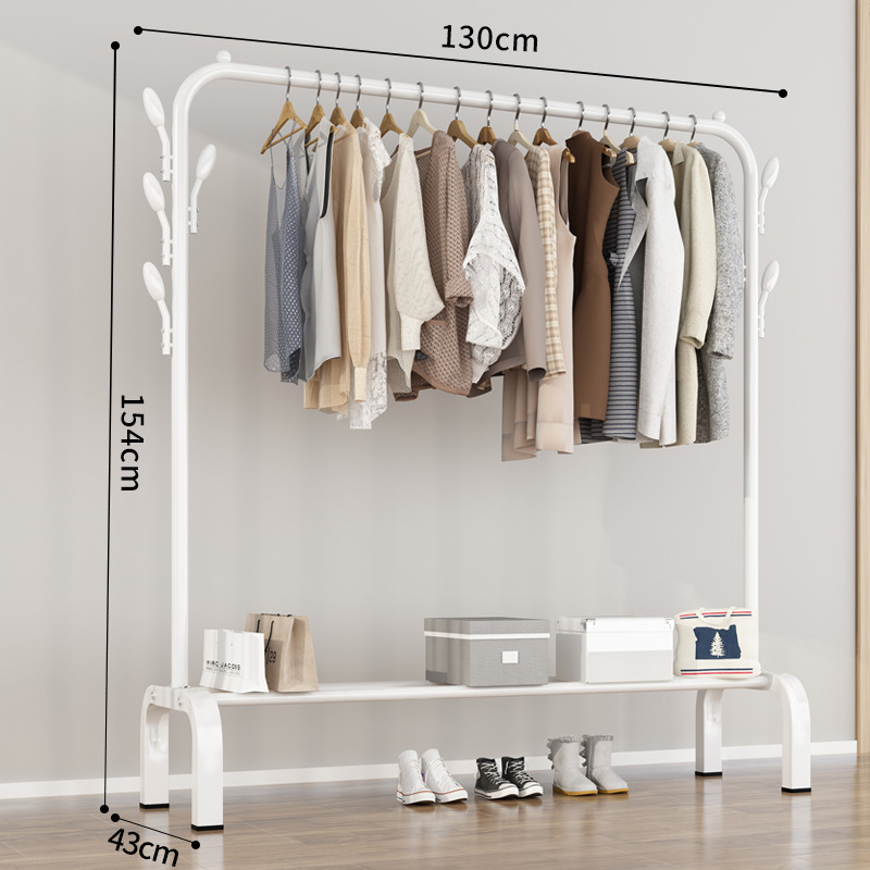 Dormitory Double Bar Clothes Hanger Floor Home Balcony Simple Cool Clothes Rod Hanger Folding Bedroom Sun Hanging Shelf