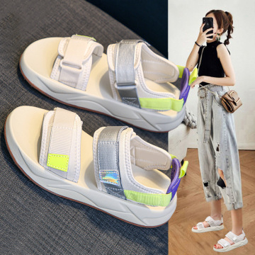 运动凉鞋女2024夏季新款女学生韩版百搭露趾软底沙滩鞋魔术贴凉拖