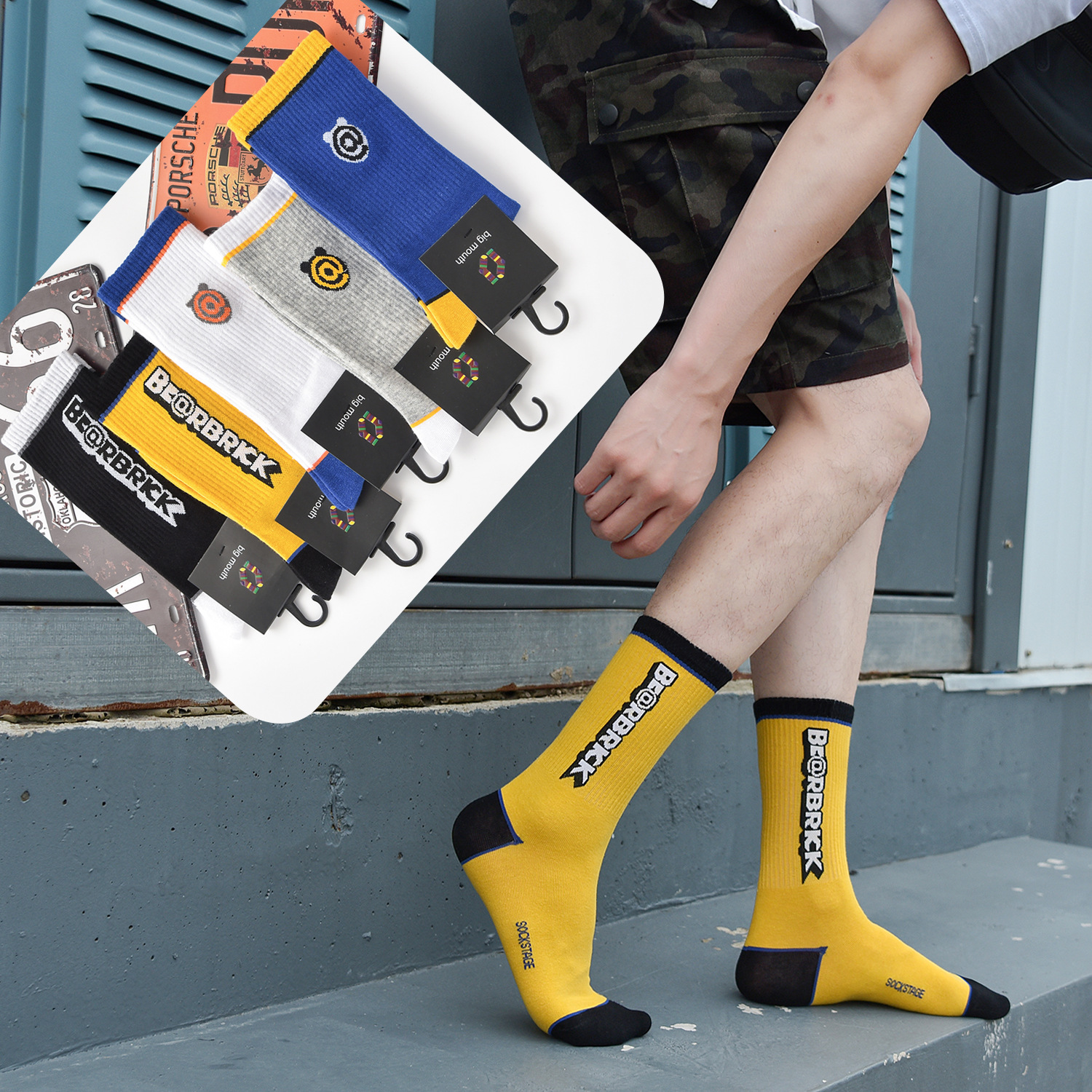 秋冬新品男士潮流个性字母长筒袜 日韩非主流街头滑板篮球袜