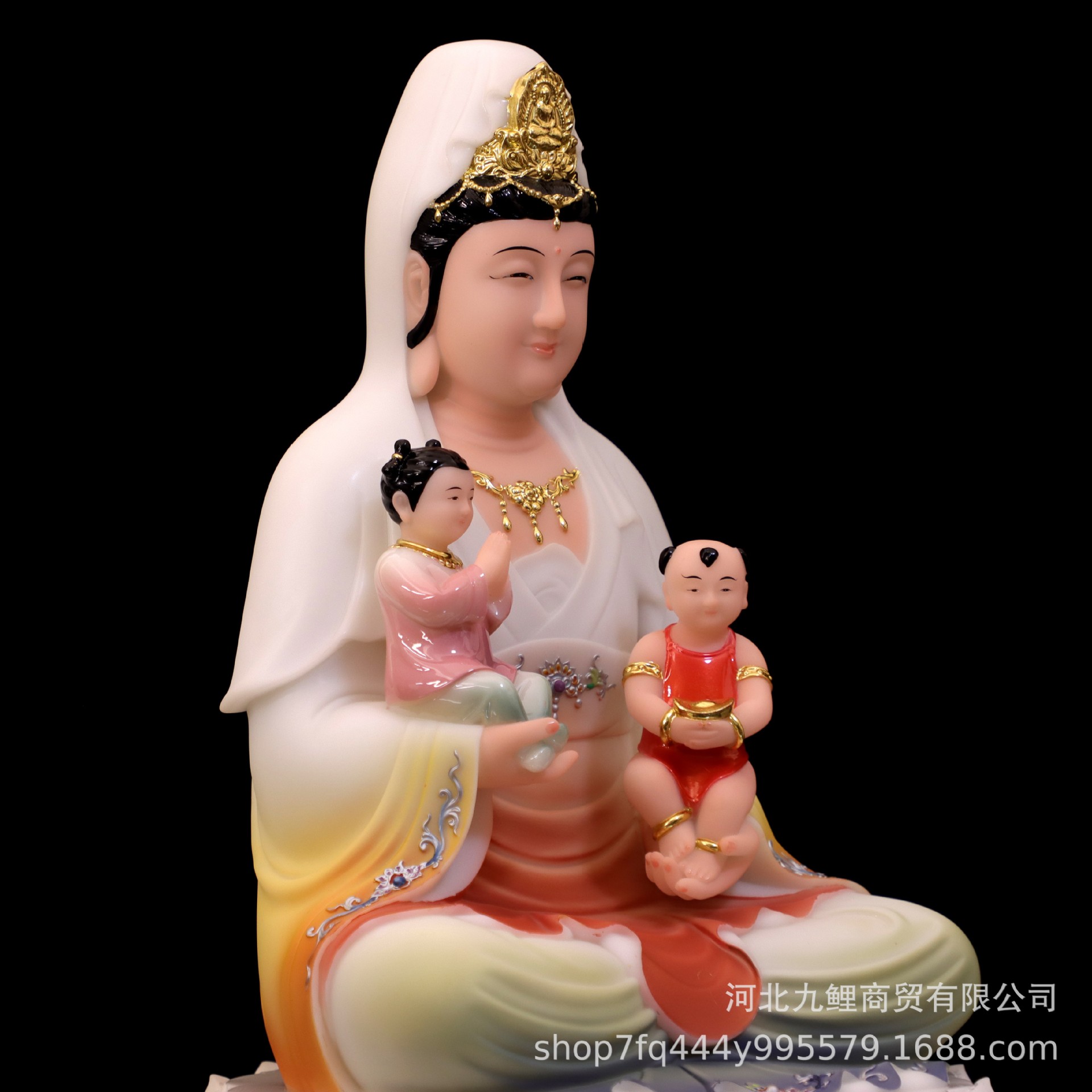 送子观音娘娘佛像男孩女孩龙凤胎求子观世音菩萨居家中式精致摆件