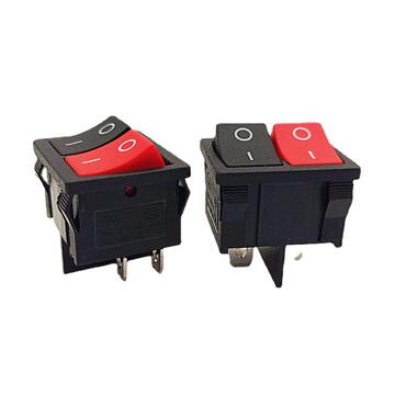 销售2124mm双翘板船型开关kcd5红色黑色组合4脚2档双联kcd1