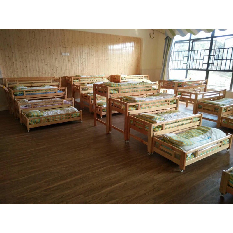 幼儿园午睡床实木护栏床儿童午休床抽屉式多层橡木三层四层推拉床