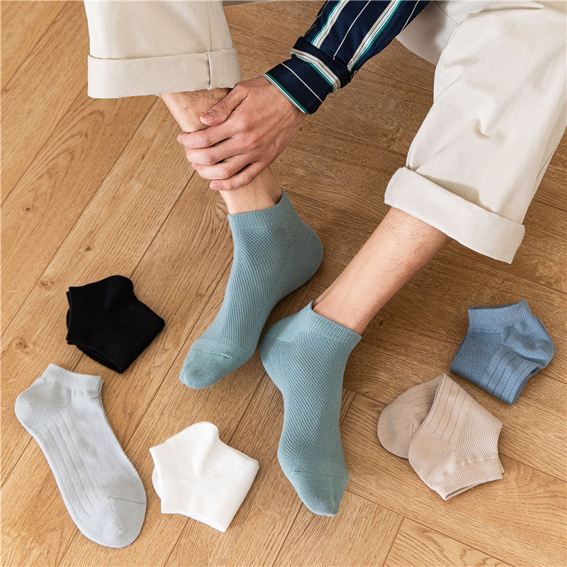 春夏男士袜子网眼抽条男船袜纯色休闲运动短袜子吸汗防臭透气男袜