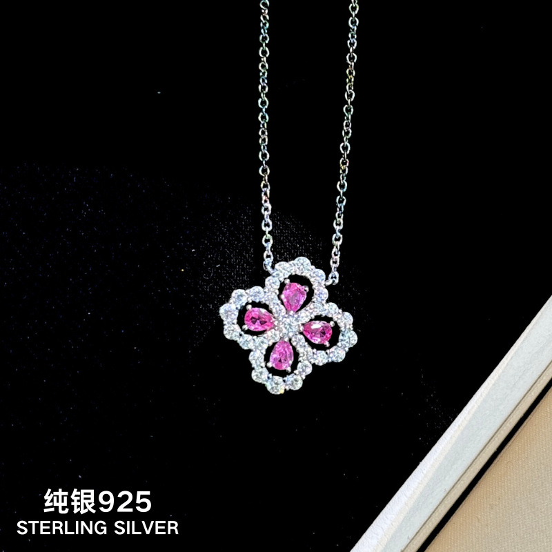 sterling silver 四叶草项链紫钻镂空封底loop满钻轻奢精致高级感