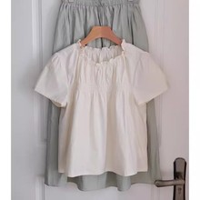 真心好喜欢！法式褶皱米白小衫夏季新款设计感洋气泡泡袖短袖上衣