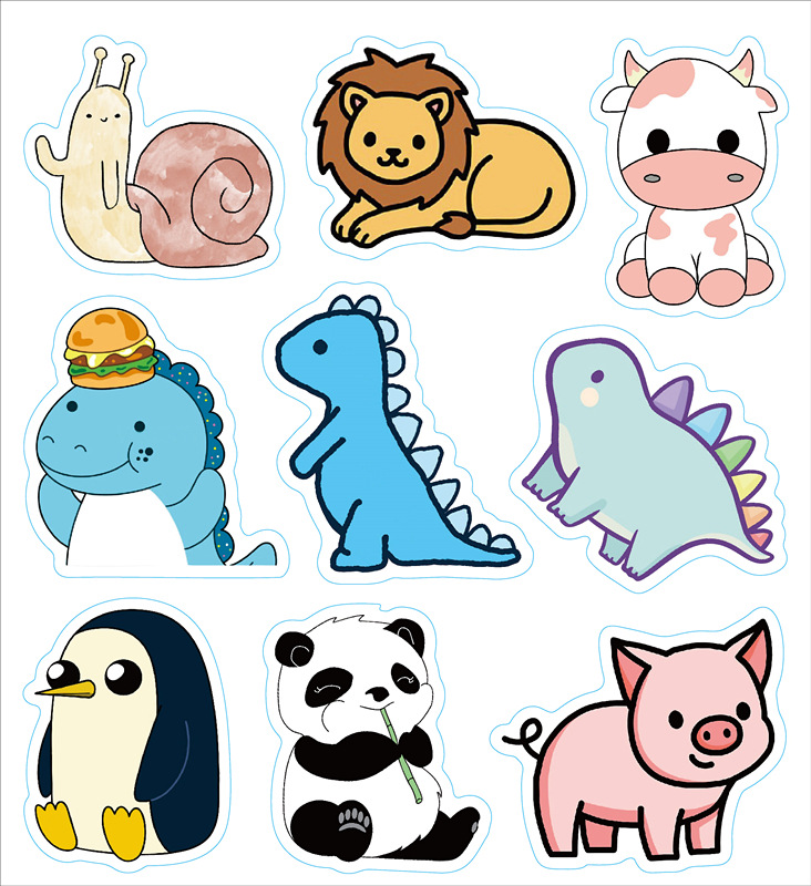 107可爱动物卡通涂鸦防晒贴画行李箱笔记本滑板车水杯贴纸