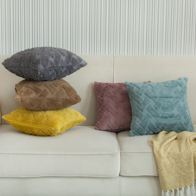 Solid Color Plush Pillow Cover Modern Minimalist Sofa Cushion Cushion Waist Pillow Cross-Border Ins One Piece Dropshipping