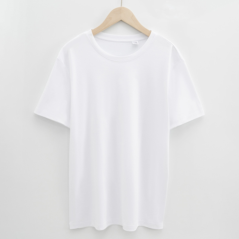 2024 High-End 190G High-Support Double-Sided Liquid Ammonia Mercerized Cotton T-shirt Men Pima Cotton round Neck White Small T Short Sleeve T-shirt Men