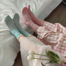 韩系清新纯欲春夏薄款网纱花边糖果色袜子女中筒袜纯色甜美堆堆袜