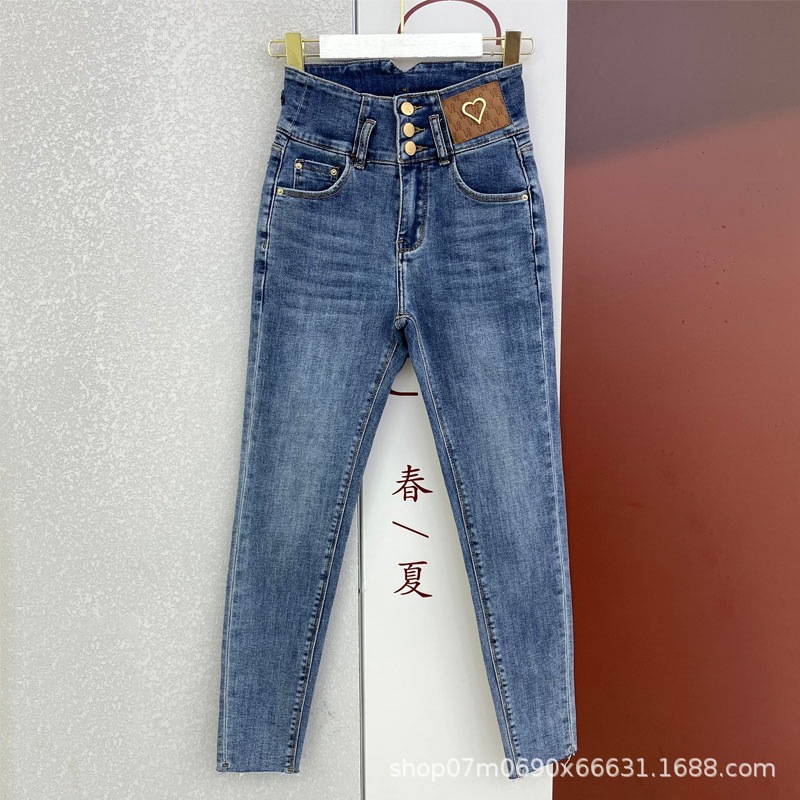 Women's Jeans 2023 Korean Style High Waist Slimming Holes Skinny Stretch 13 Lines Women's Denim Factory Leftover Stock Wholesale