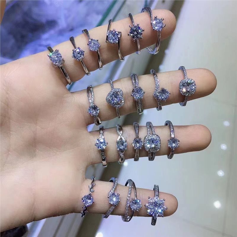 立减925银50分1-2克拉莫桑石真钻戒女网红情侣结婚戒指直播货源