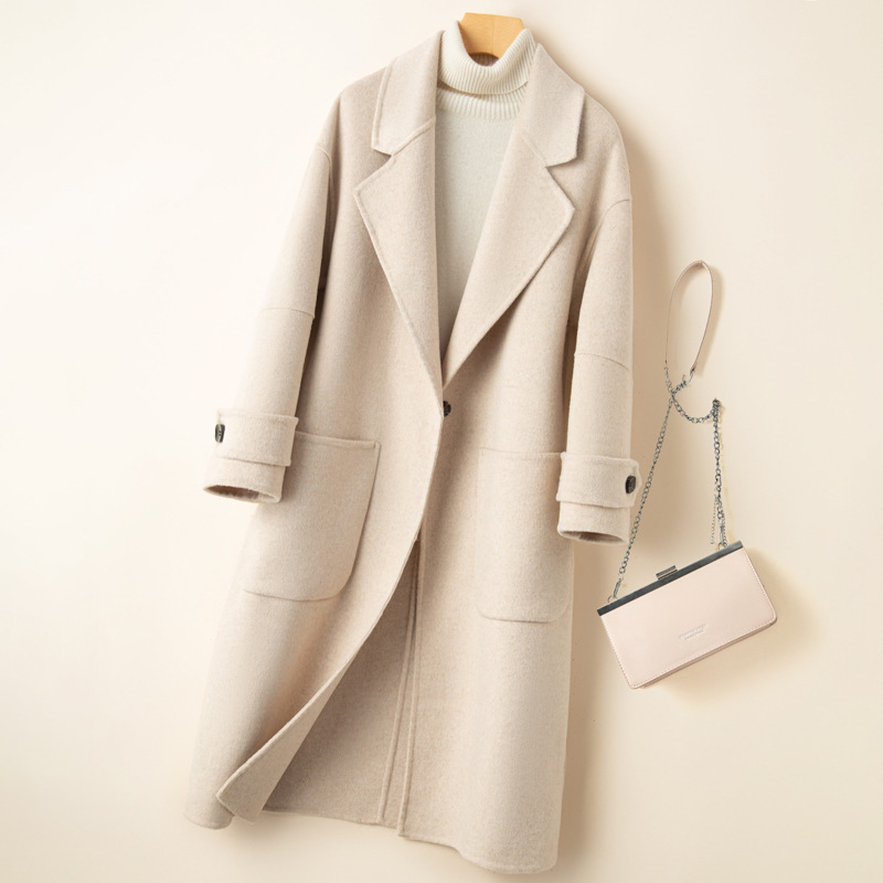 介澜双面呢大衣女中长款韩系2024秋冬新款羊毛呢子西装领毛呢外套