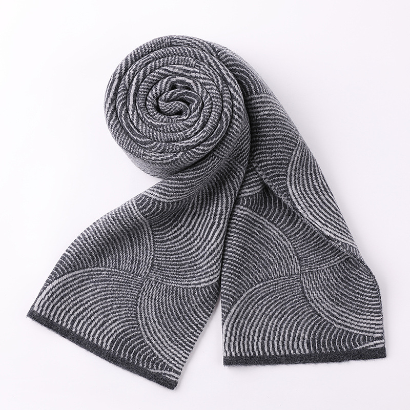 2023 High-Grade 100% Pure Wool Scarf Men's Winter Fashion Texture Warm and Trendy Knitted Scarf Gift Box