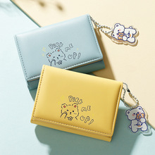 新款跨境时尚韩版短款三折女士pu钱包 可爱卡通折叠短夹purse批发