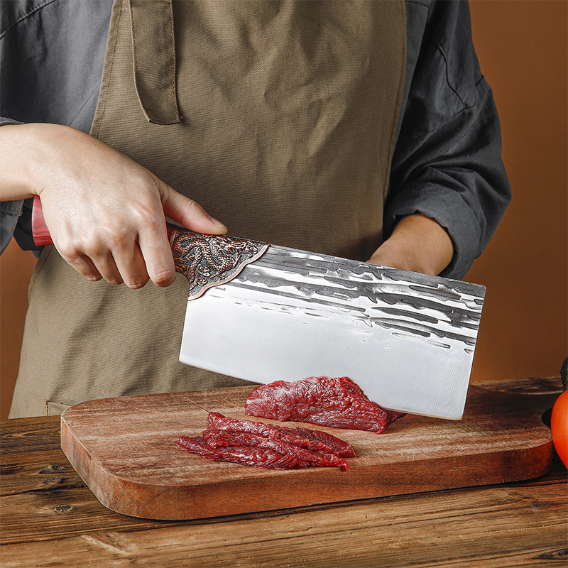 龙纹锻打锋利加厚斩切刀切片刀厨房斩切两用菜刀厨师砍鸡鸭排骨刀