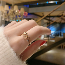 日韩新款钛钢戒指女罗马圈镶钻玫瑰金不锈钢指环气质食指潮潮饰品