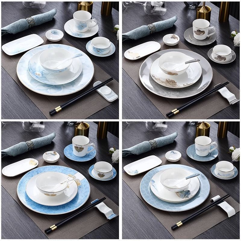 酒店高级盘子商用碗碟五星级酒店豪华饭店包厢高档餐具摆台套装