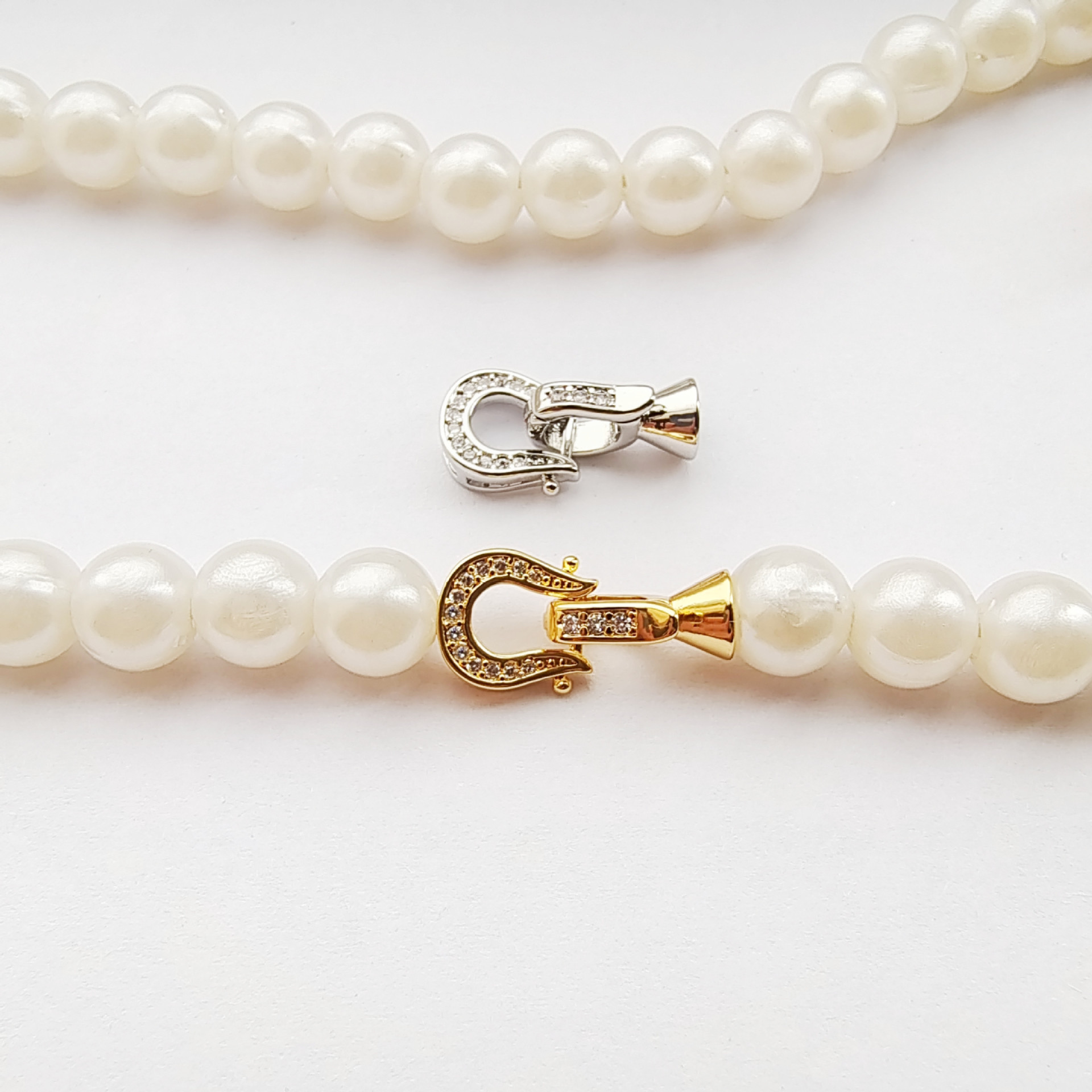 diy配件铜镀18k金珍珠饰品扣 镶锆石马蹄形项链扣手链扣头连接扣