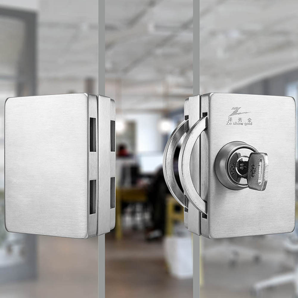 玻璃门锁推拉玻璃锁双门免开孔不锈钢方型中央锁店铺单门双开门锁