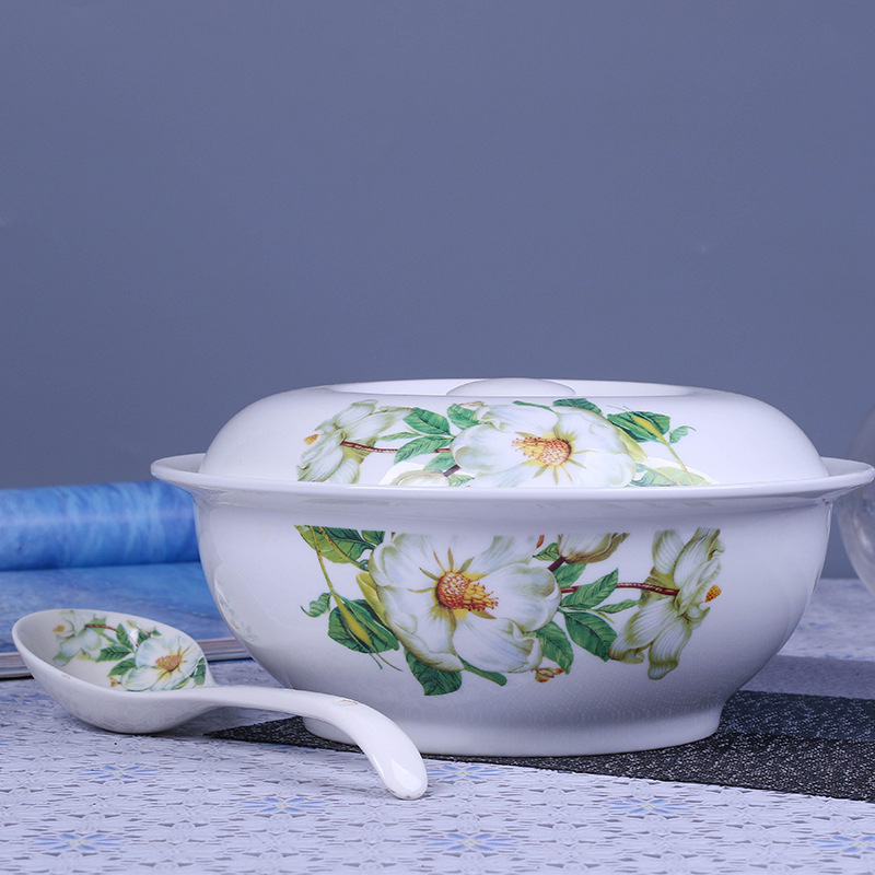 景德镇家用9英寸带盖大汤碗 中式品锅汤锅陶瓷器汤碗可微波炉餐具