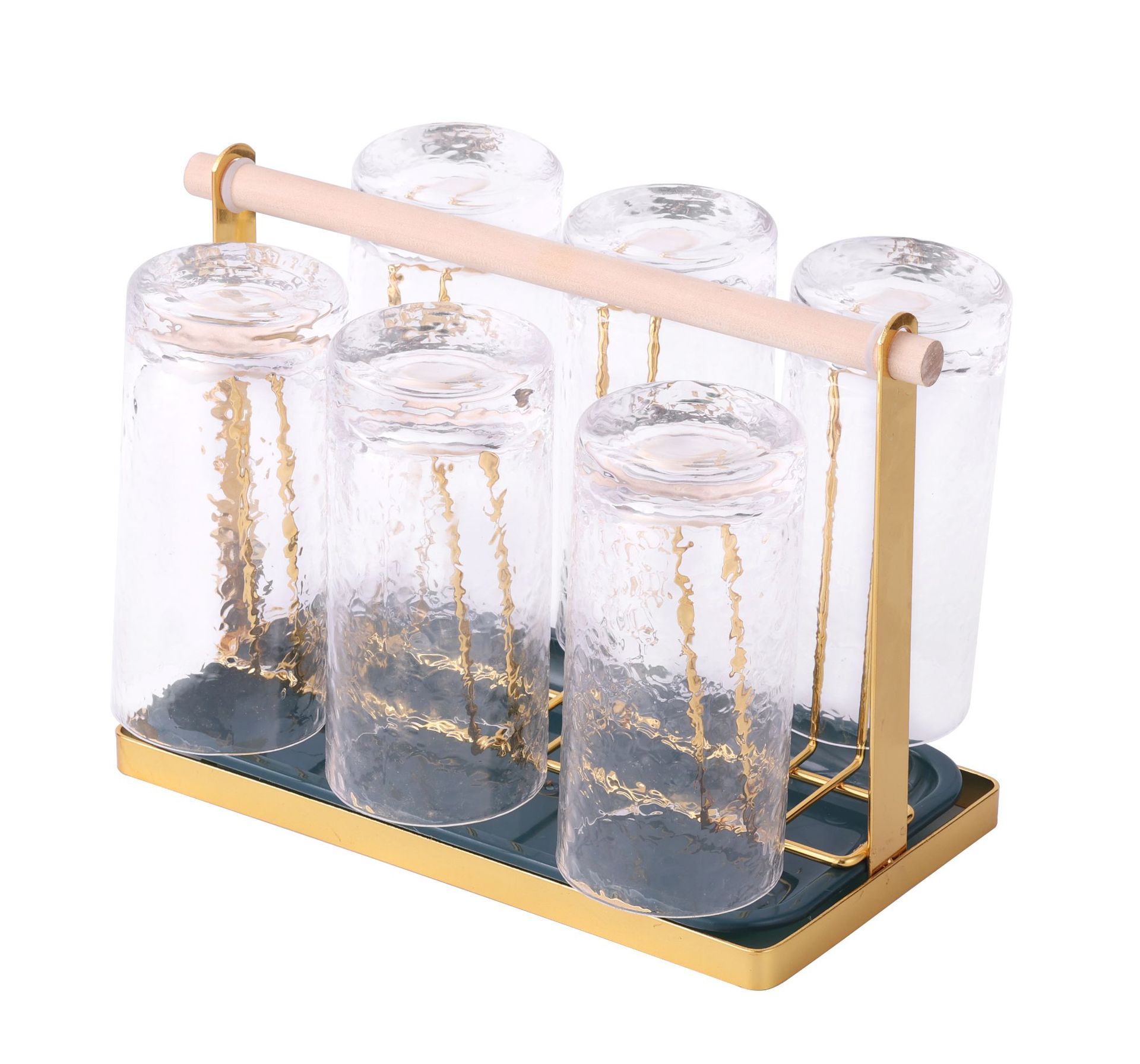 带盘连体水杯架北欧轻奢沥水架家用倒挂收纳玻璃杯架桌面铁艺杯架