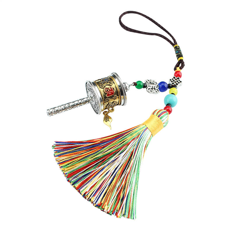 Tibetan Six Words Proverbs Prayer Wheel Automobile Hanging Ornament Rotor Wheel Rotating Pendant Car Rearview Mirror Men and Women Hanging Ornaments