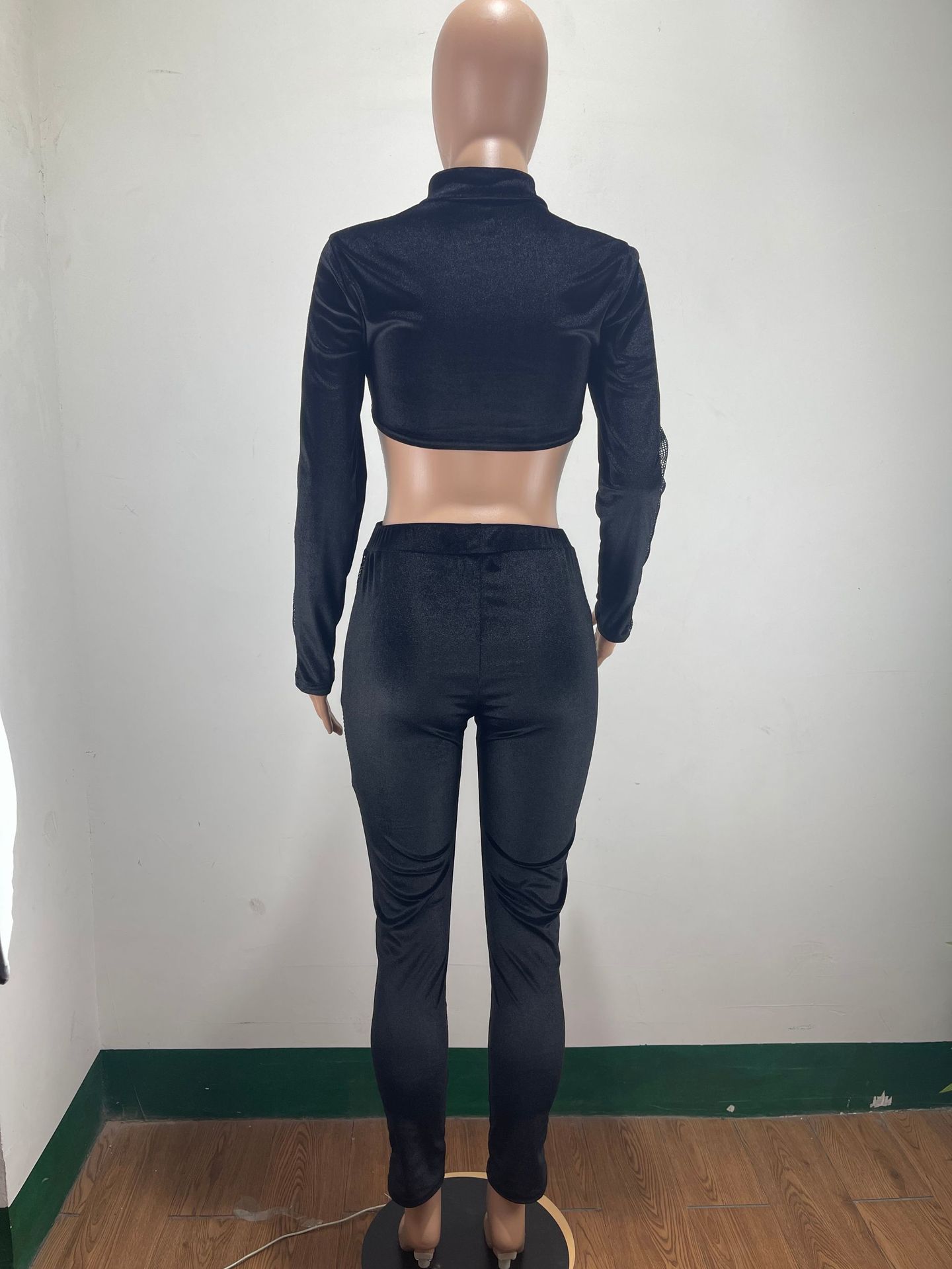 a8369 亚马逊 2021秋冬爆款欧美热销性感露背网格拼接连体裤