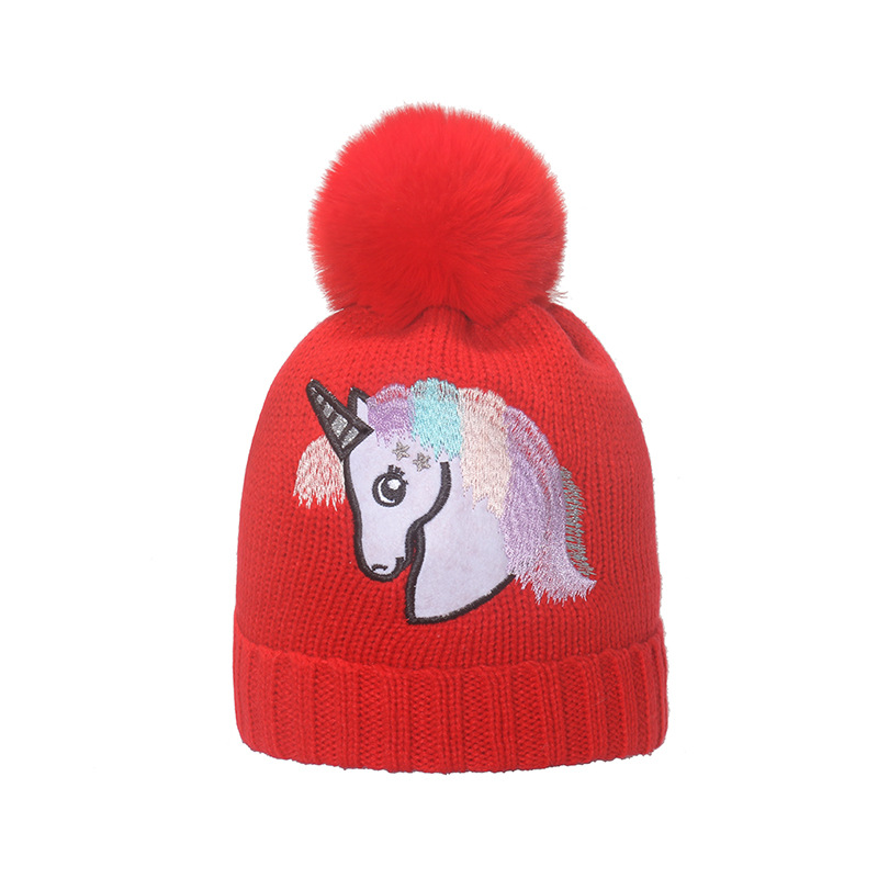 European and American Winter Hat Women's Autumn and Winter Warm Wool Hat Cute Earmuffs Hat Unicorn Embroidery Knitted Hat Female 2023