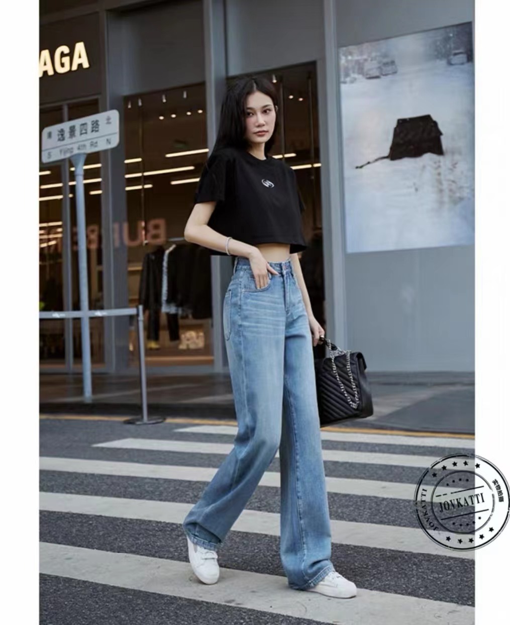 Italian ~~ Retro Blue Wide Leg Jeans Women's Summer New High Waist Loose Drooping All-Matching Straight Slippers 6900