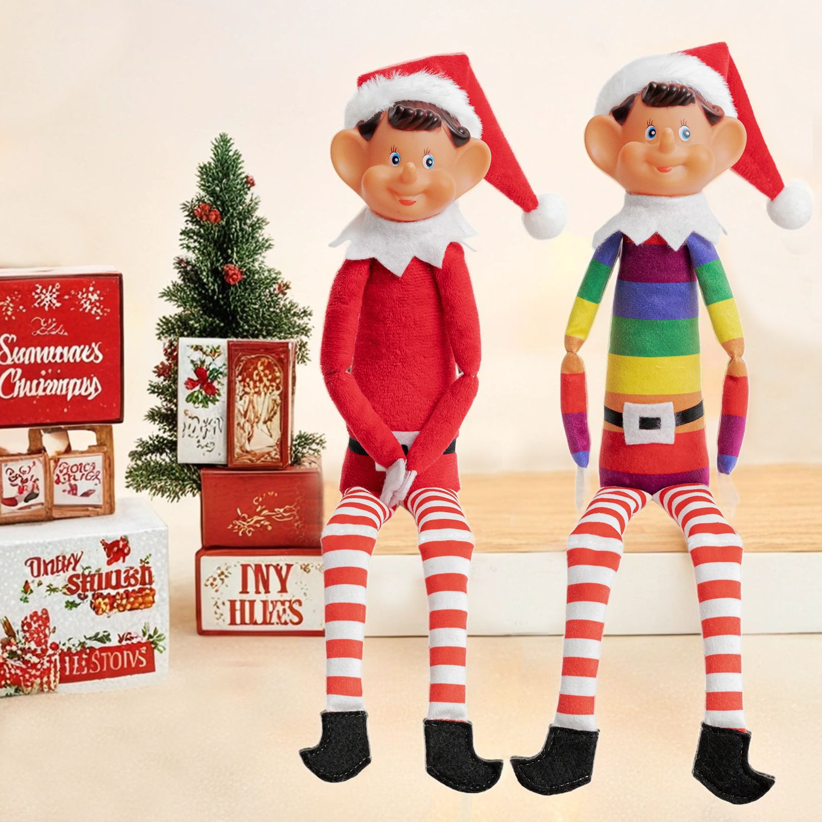 Cross-Border New Christmas Long Nose Long Leg Elf Baby Doll Sitting Bookshelf Decoration Doll Decorations