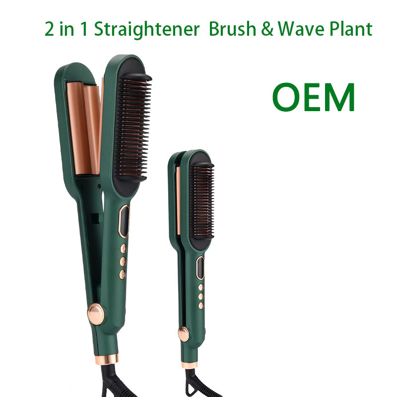 Three-Barrel Hair Curler Wave Hair Straightener Brush Straight Comb Thermostat Fast Heater Band LCD Temperature Display